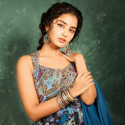 Anupama Parameswaran in Sangeeta Boochra’s Royal Silver Earring & Bangle Set