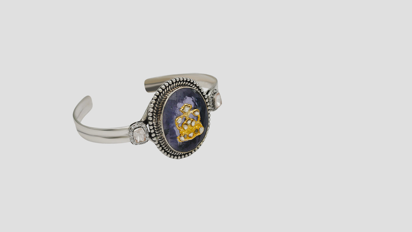 Sangeeta Boochra Artisan Kundan Blue Stone Silver Bracelet
