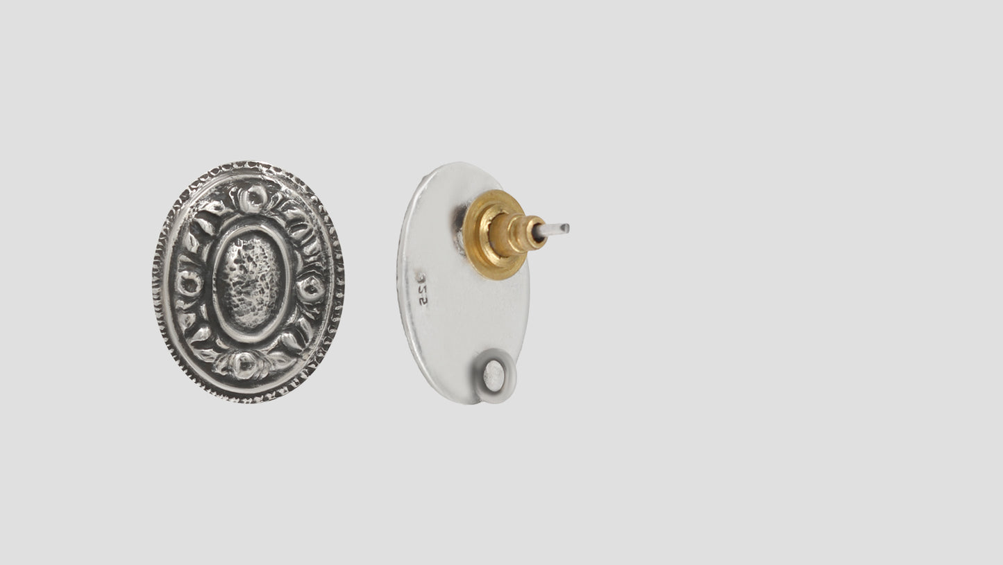 Rustic Charm Oxidised Silver Oval Studs