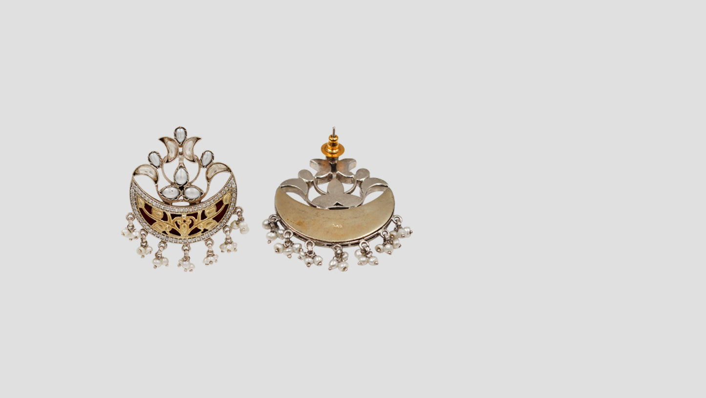 Sangeeta Boochra Signature Dual Plated Silver Kundan & Pearl Statement Earrings