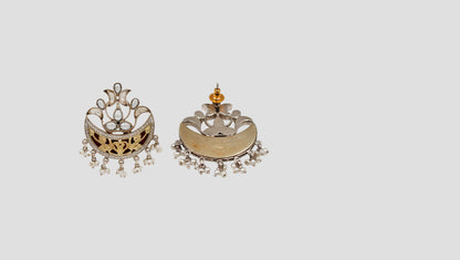 Sangeeta Boochra Signature Dual Plated Silver Kundan & Pearl Statement Earrings
