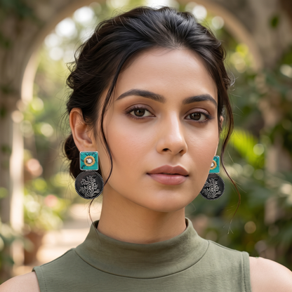 Sangeeta Boochra Turquoise Stone Oxidized Sterling Silver Earrings