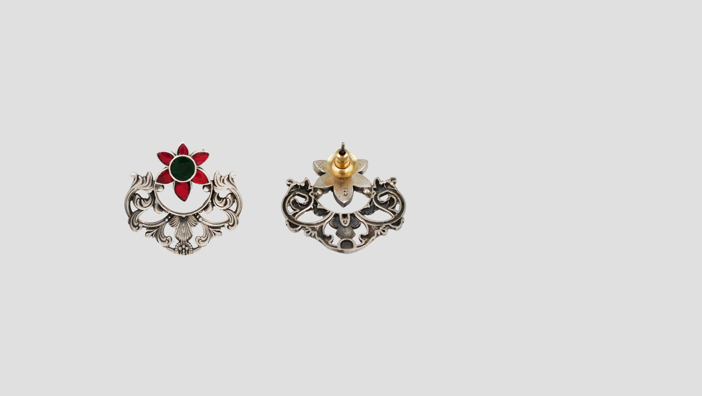 Sangeeta Boochra Artisan Oxidised Silver Kundan Statement Earrings
