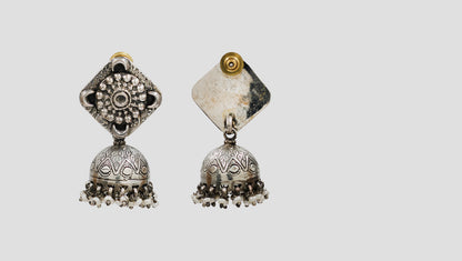 Sangeeta Boochra Handcrafted Oxidised Silver Statement Jhumkas