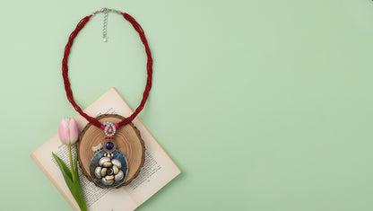 Sangeeta Boochra Handcrafted Silver Floral Pendant with Red Bead Strands