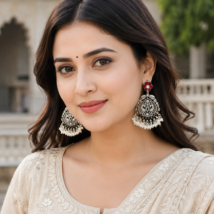 Sangeeta Boochra Traditional Sterling Silver Kundan Earrings with Pearl Tassels