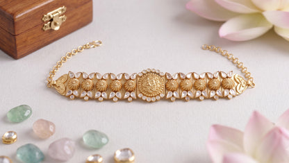 Sangeeta Boochra Artisan Gold Plated Silver Heritage Choker with Floral & Moissanite Detailing
