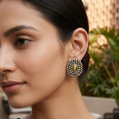 Sangeeta Boochra Designer Dual-Tone Silver Earrings with Labradorite Accent