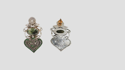 Sangeeta Boochra Heritage Oxidised Silver Green Stone Dangle Earrings
