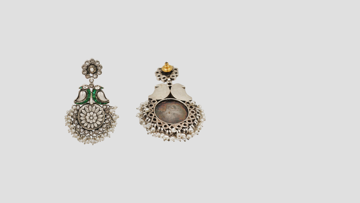 Sangeeta Boochra Handcrafted Bird Motif Oxidised Silver Earrings