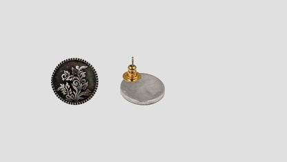 Sangeeta Boochra Handcrafted Floral Oxidised Silver Round Stud Earrings