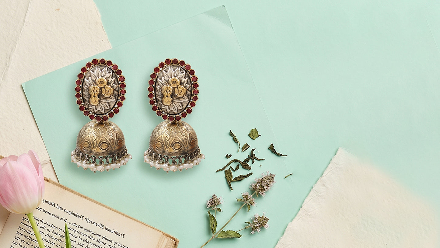 Sangeeta Boochra Artisan Dual Tone Silver Pearl Jhumka Earrings