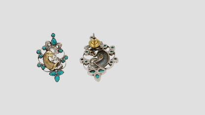 Sangeeta Boochra Peacock Motif Dual-Plated Silver Earrings with Turquoise Stone