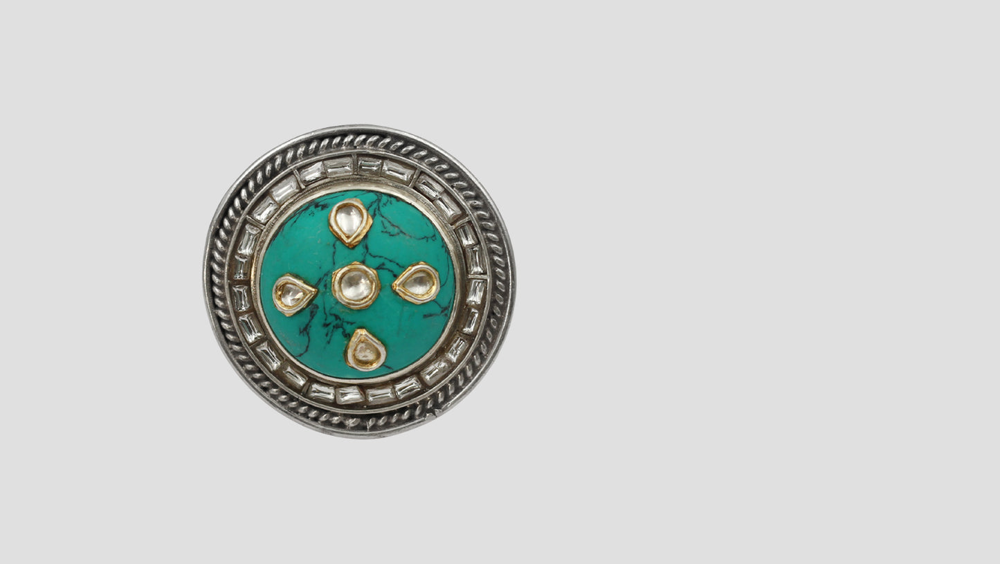 Sangeeta Boochra Handcrafted Turquoise Statement Silver Ring