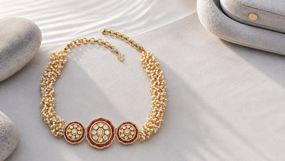 Sangeeta Boochra Designer Gold-Plated Floral Choker with Moissanite & Kundan