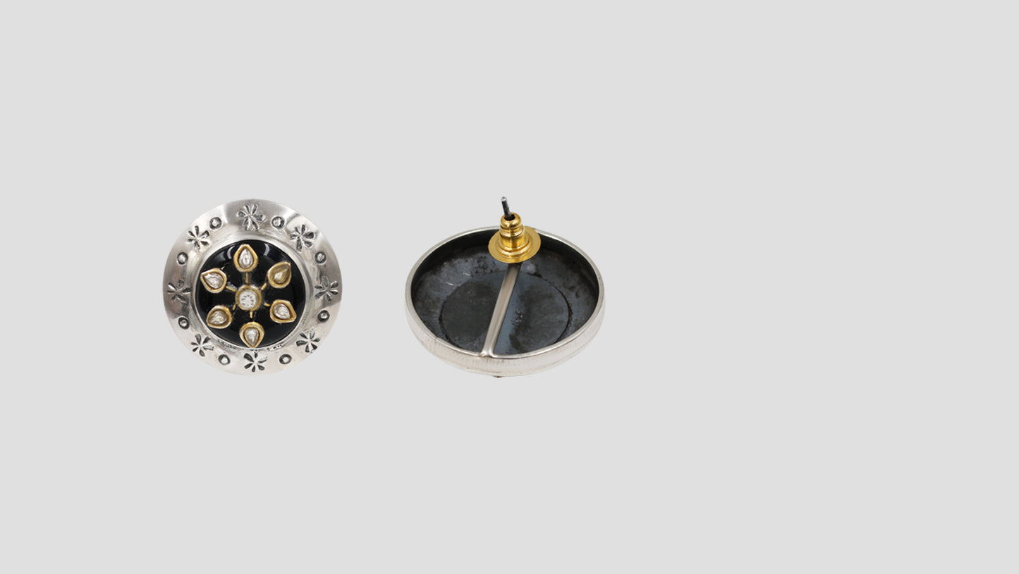 Sangeeta Boochra Floral Kundan Oxidised Silver Stud Earrings