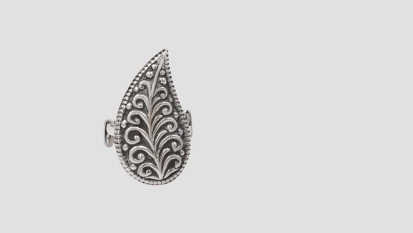 Handcrafted Oxidised Silver Floral Motif Ring by Sangeeta Boochra