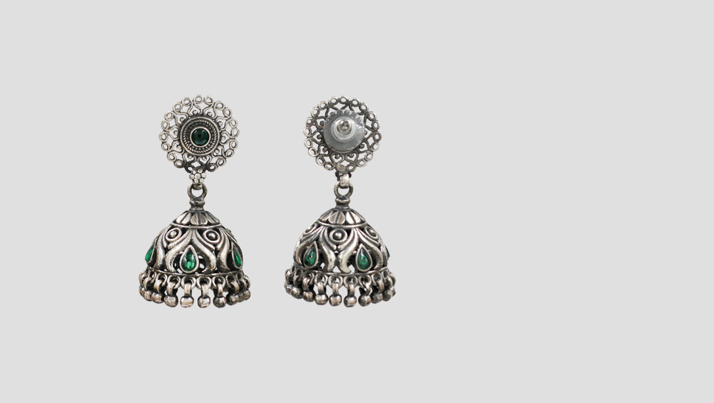 Sangeeta Boochra Tribal Inspired Oxidised Silver Jhumka Earrings