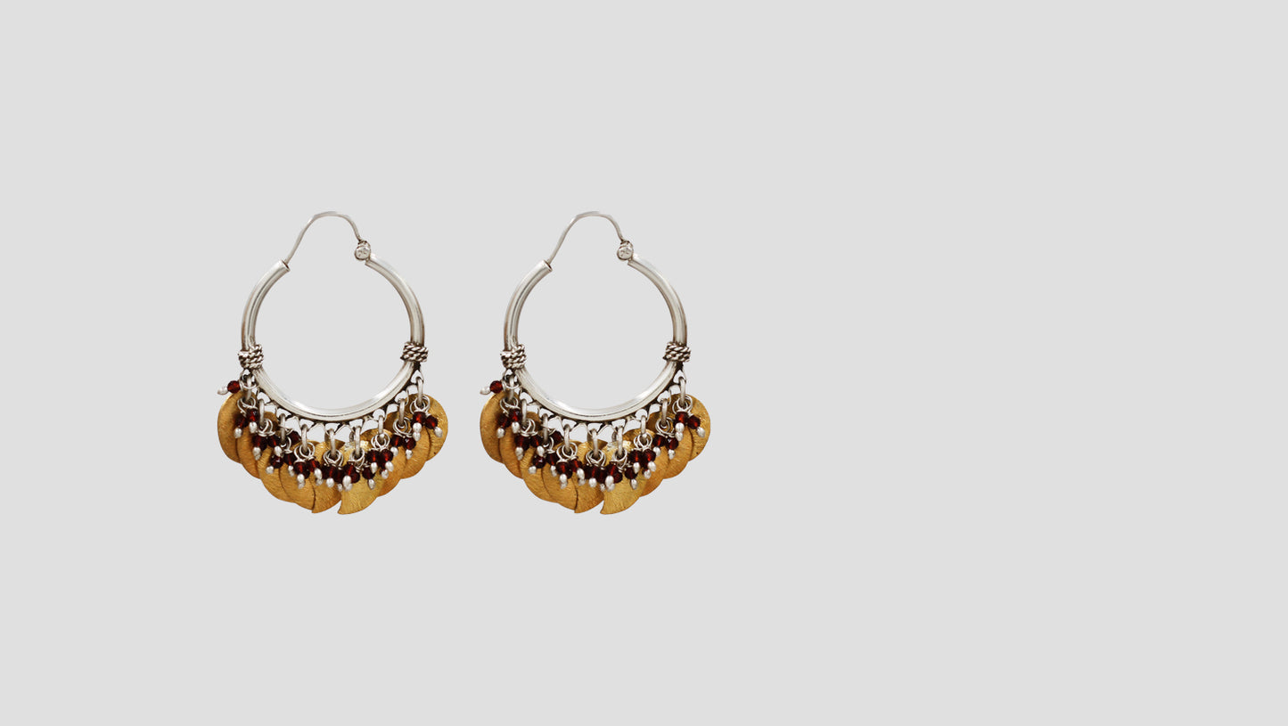 Sangeeta Boochra Handcrafted Silver Hoops with Golden Leaf Charms