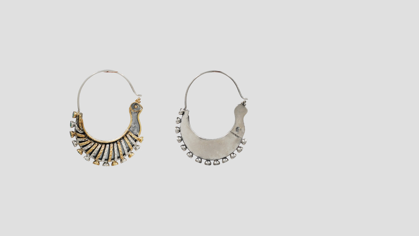 Sangeeta Boochra Handcrafted Dual Plated Silver Tribal Hoop Statement Earrings