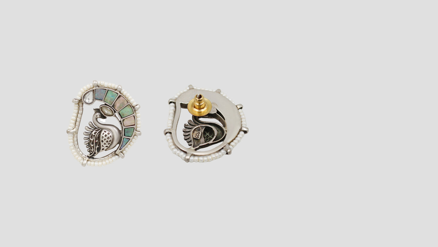 Sangeeta Boochra Classic Peacock Motif Silver Earrings