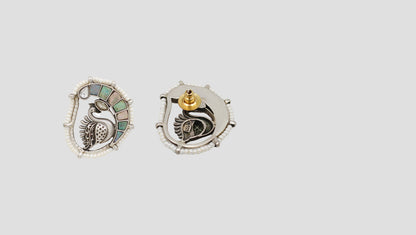 Sangeeta Boochra Classic Peacock Motif Silver Earrings