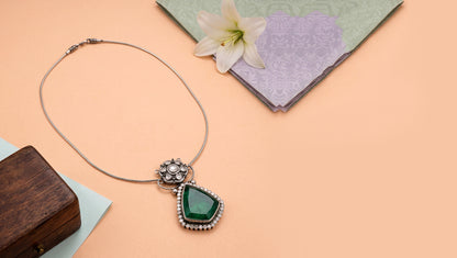 Sangeeta Boochra Moissanite Silver Pendant with Green Teardrop Stone