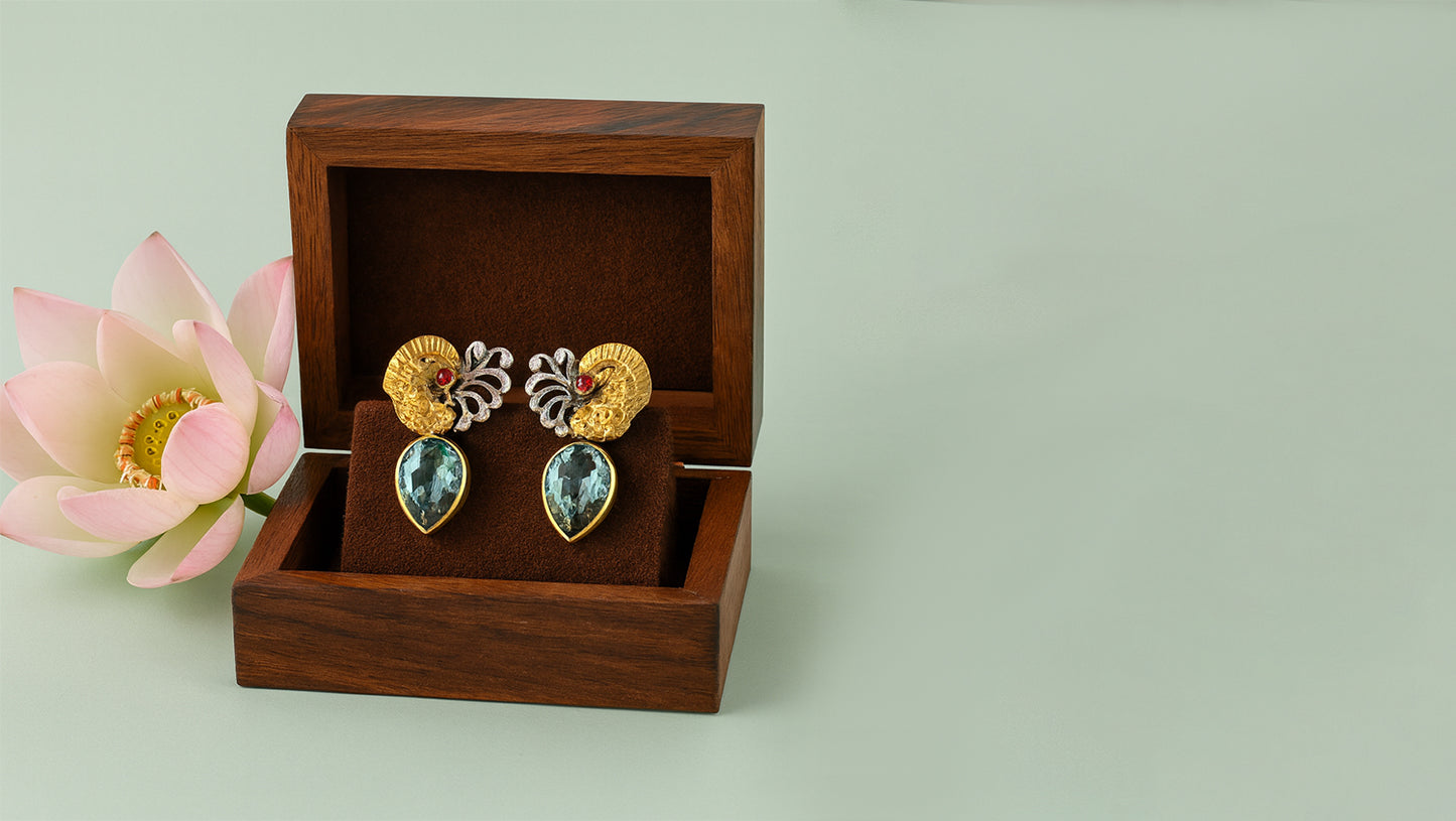 Elegant Dual Finish Silver Earrings with Aqua Teardrop Stone – Sangeeta Boochra