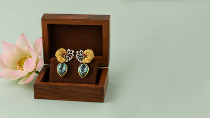 Elegant Dual Finish Silver Earrings with Aqua Teardrop Stone – Sangeeta Boochra