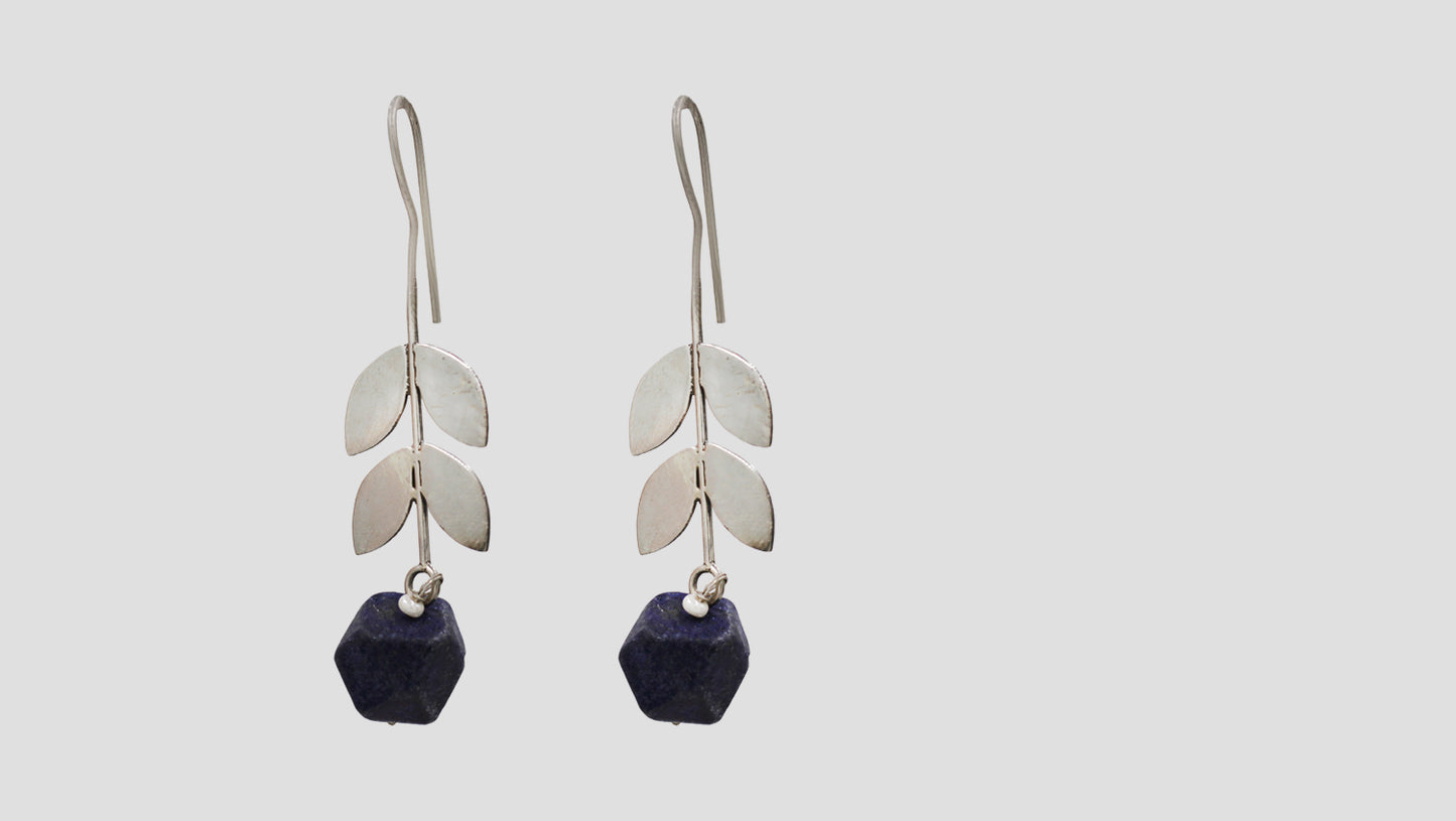 Sangeeta Boochra Lapis Stone Silver Danglers