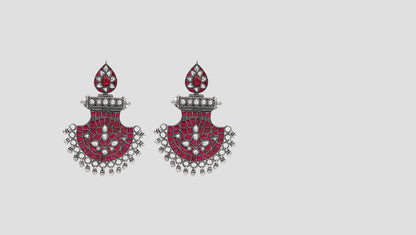 Handcrafted Antique-Finish Silver Earrings with Kundan Detailing by Sangeeta Boochra