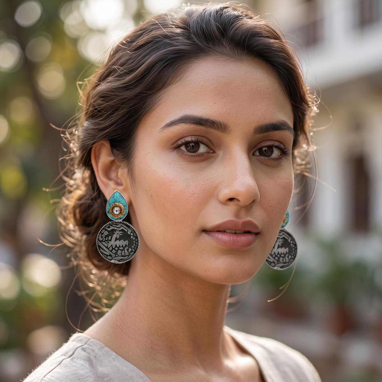 Sangeeta Boochra Artisan Turquoise Oxidised Silver Earrings