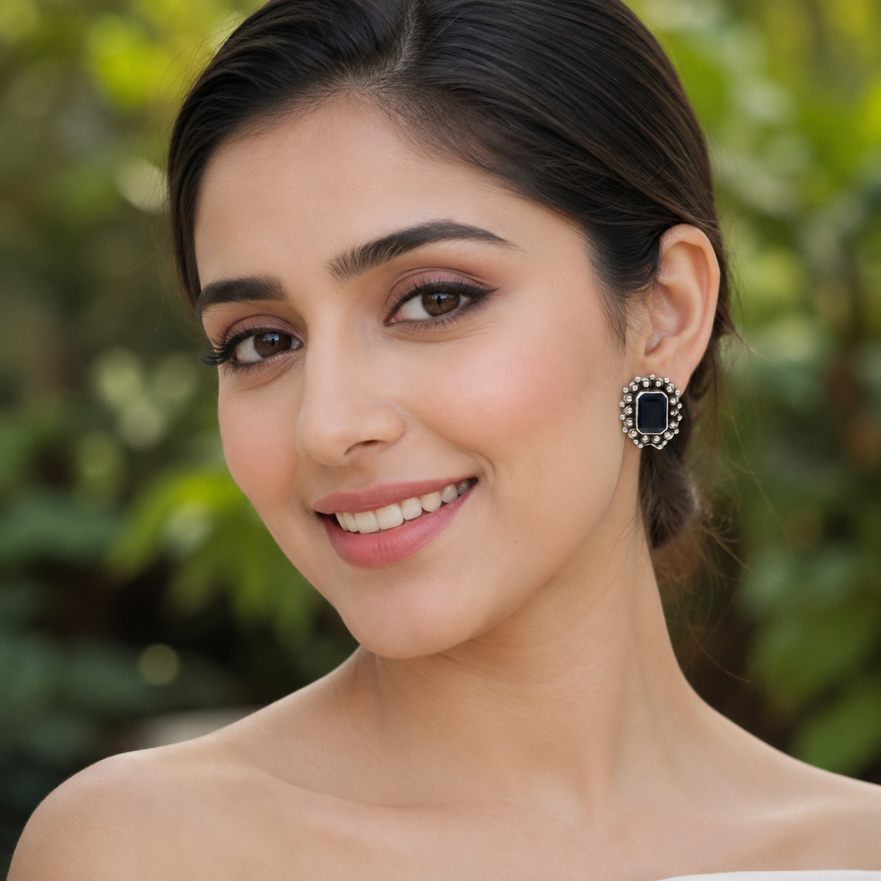 Sangeeta Boochra Handcrafted Oxidised Silver Blue Stone Stud Earrings