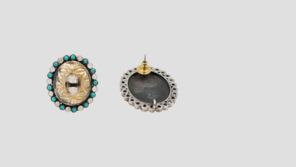 Sangeeta Boochra Dual Tone Oval Moissanite and Turquoise Silver Stud