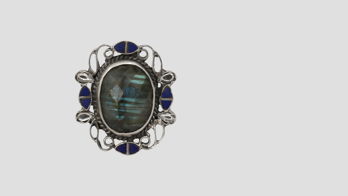 Sangeeta Boochra Heritage Silver Ring with Oval Labradorite Stone