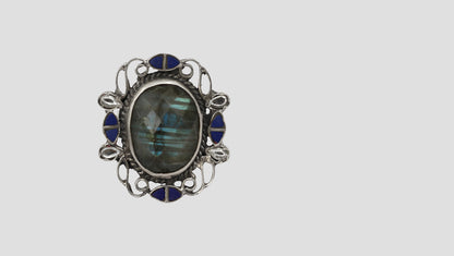 Sangeeta Boochra Heritage Silver Ring with Oval Labradorite Stone