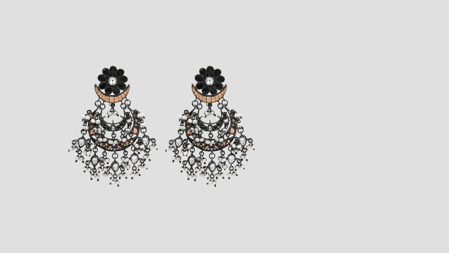 Sangeeta Boochra Antique Silver Earrings with Kundan & Pearl Detailing