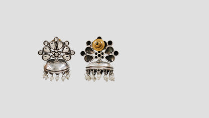 Sangeeta Boochra Floral Motif Silver Jhumka Earrings