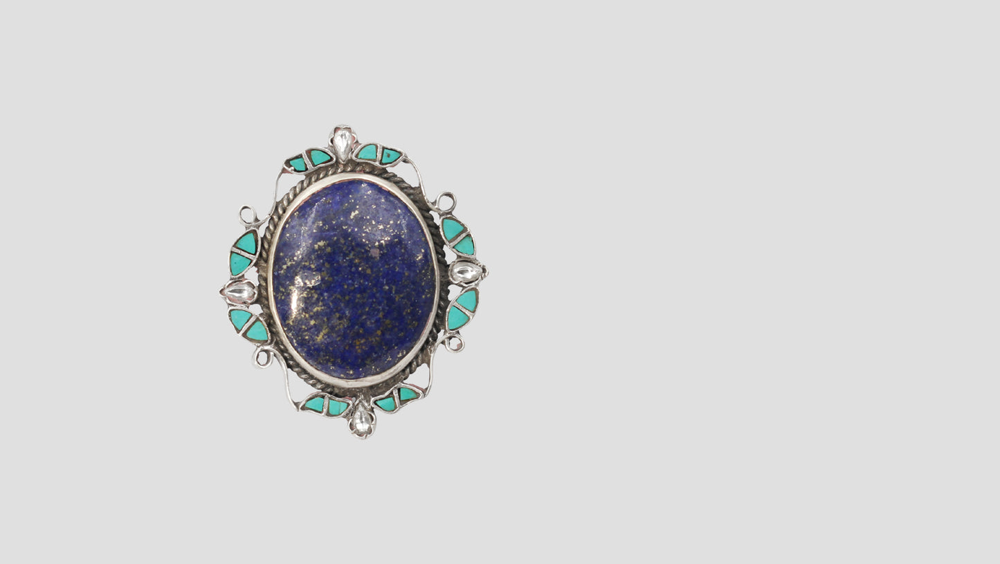 Sangeeta Boochra Handcrafted Silver Ring with Oval Blue Stone