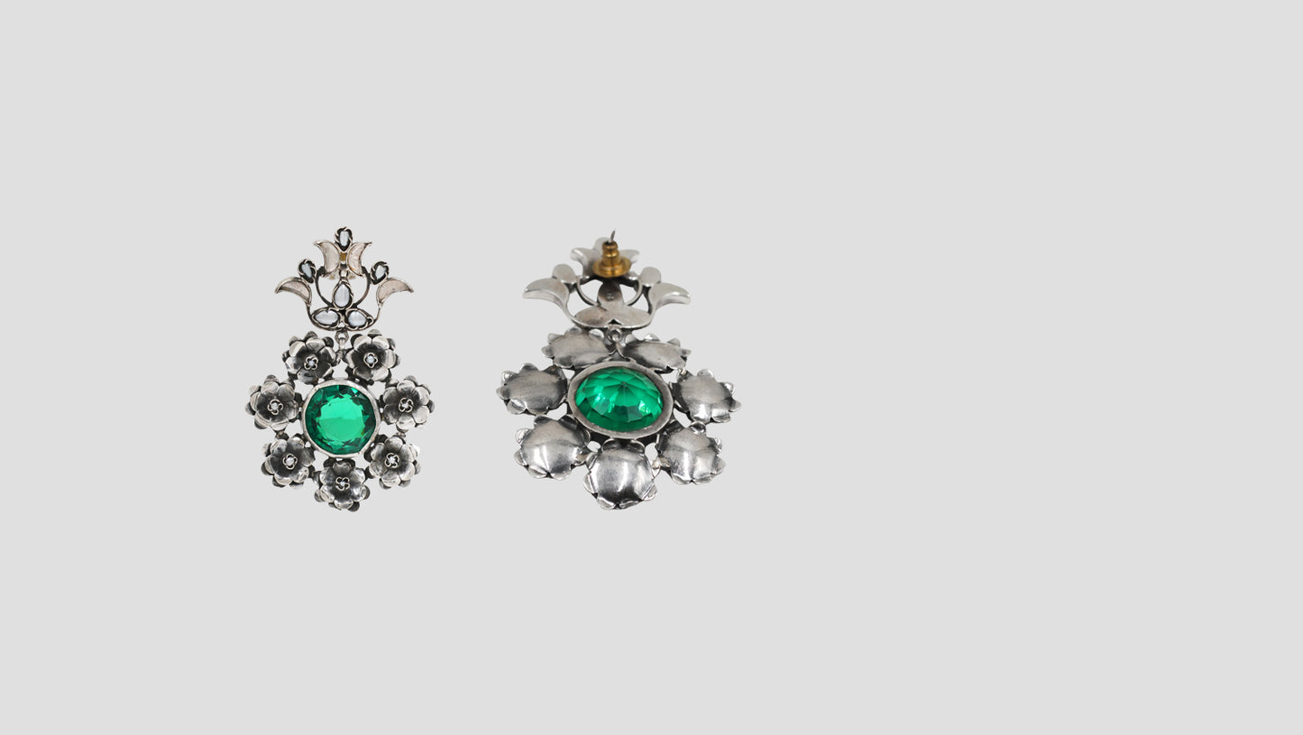 Sangeeta Boochra Floral Statement Silver Danglers