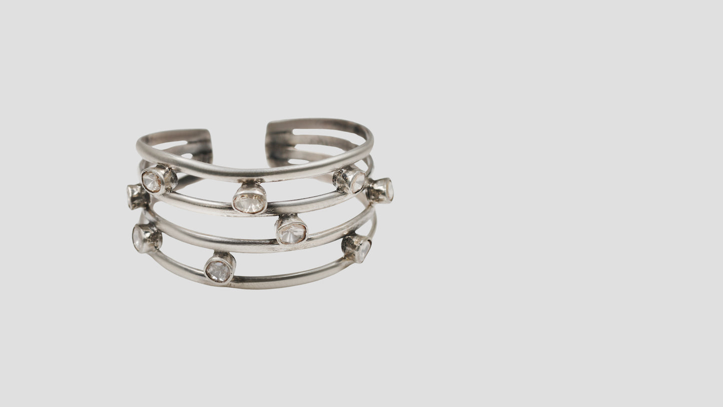 Sangeeta Boochra Designer Moissanite Sterling Silver Open Cuff Bracelet