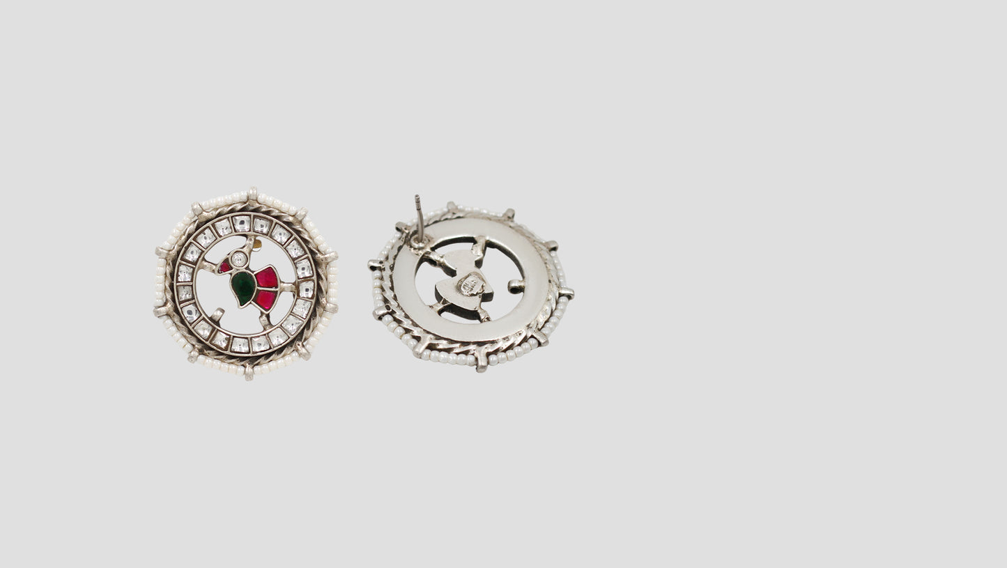 Sangeeta Boochra Heritage Kundan Circle Silver Earrings