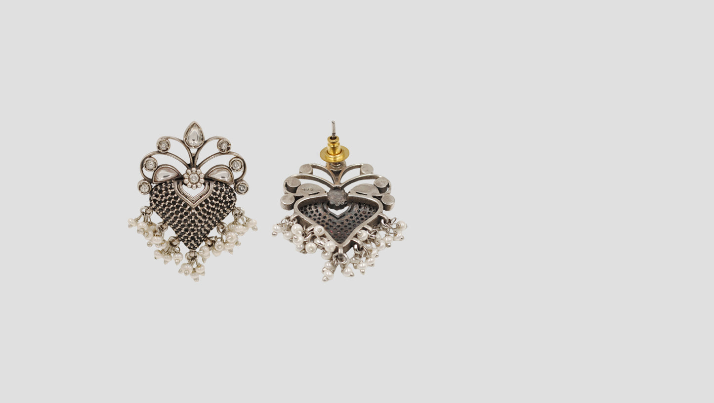 Sangeeta Boochra Oxidised Silver Kundan & Pearl Statement Earrings