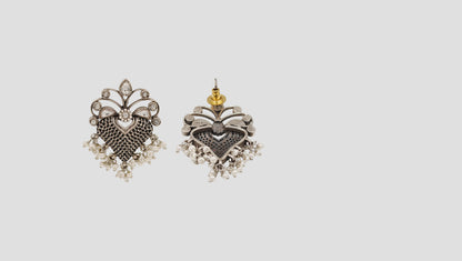 Sangeeta Boochra Oxidised Silver Kundan & Pearl Statement Earrings