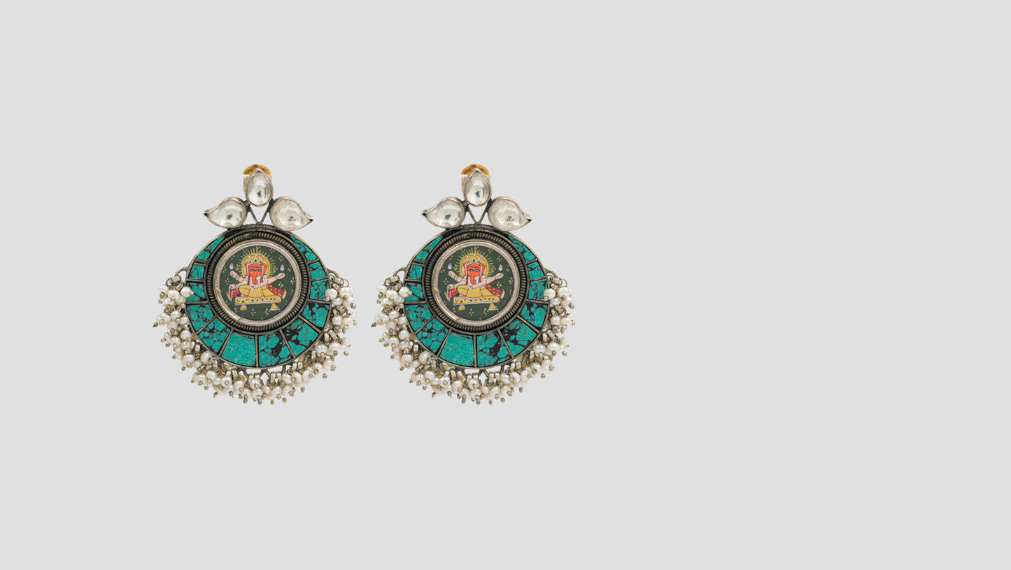 Sangeeta Boochra Handcrafted Silver Turquoise Earrings