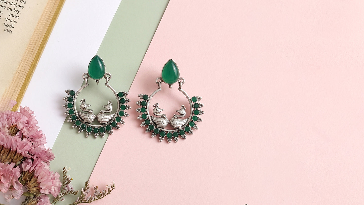 Antique Finish Peacock Hoop Earrings by Sangeeta Boochra
