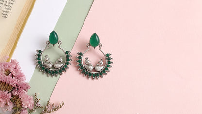 Antique Finish Peacock Hoop Earrings by Sangeeta Boochra