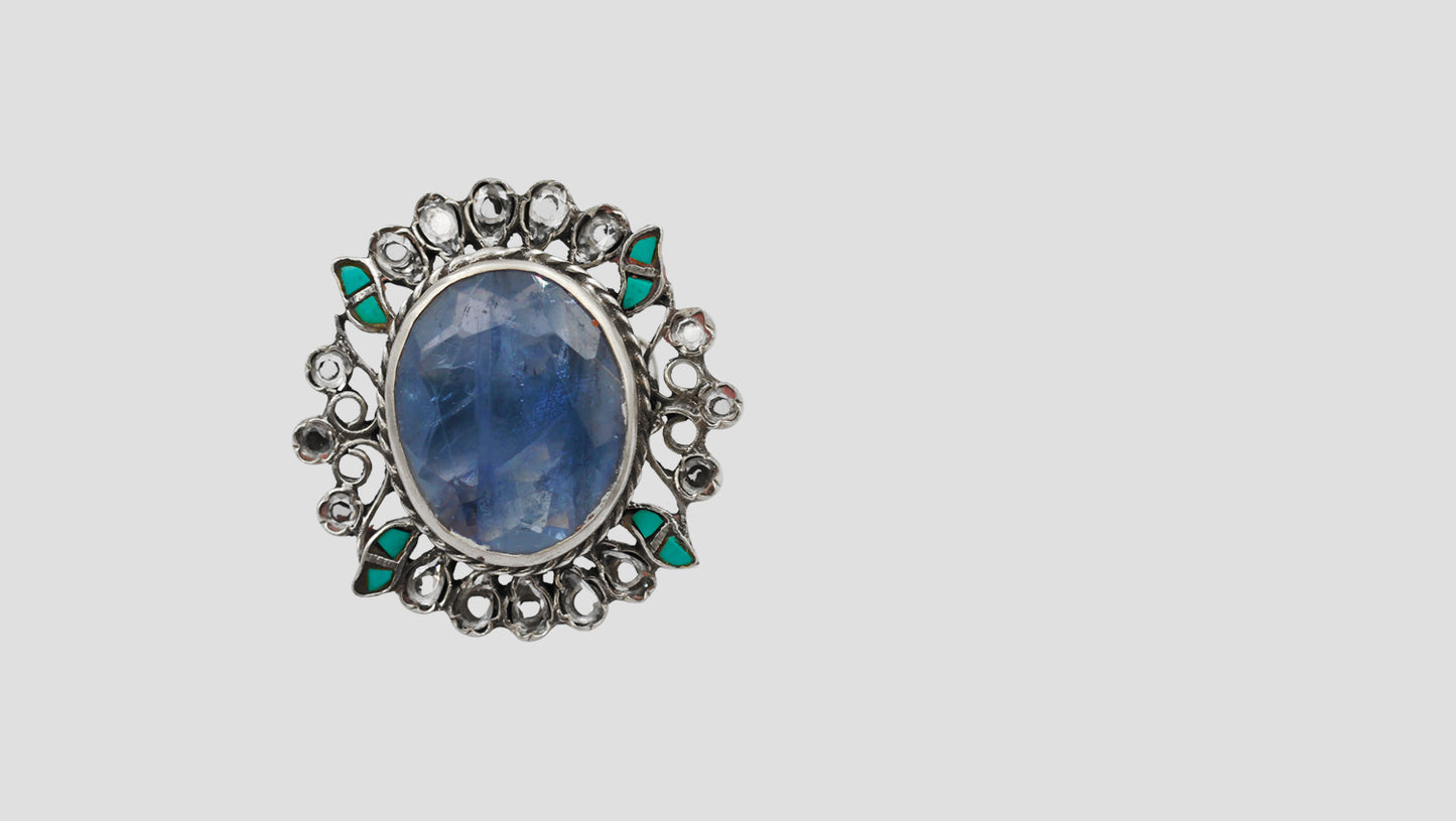Sangeeta Boochra Heirloom Blue Gemstone Silver Ring
