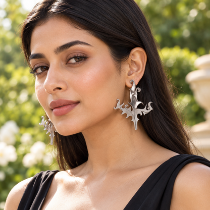 Sangeeta Boochra Handcrafted Oxidised Silver Botanical Statement Earrings