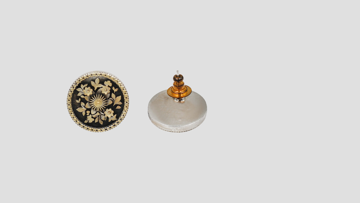 Sangeeta Boochra Dual-Plated Oxidised Silver Floral Stud Earrings
